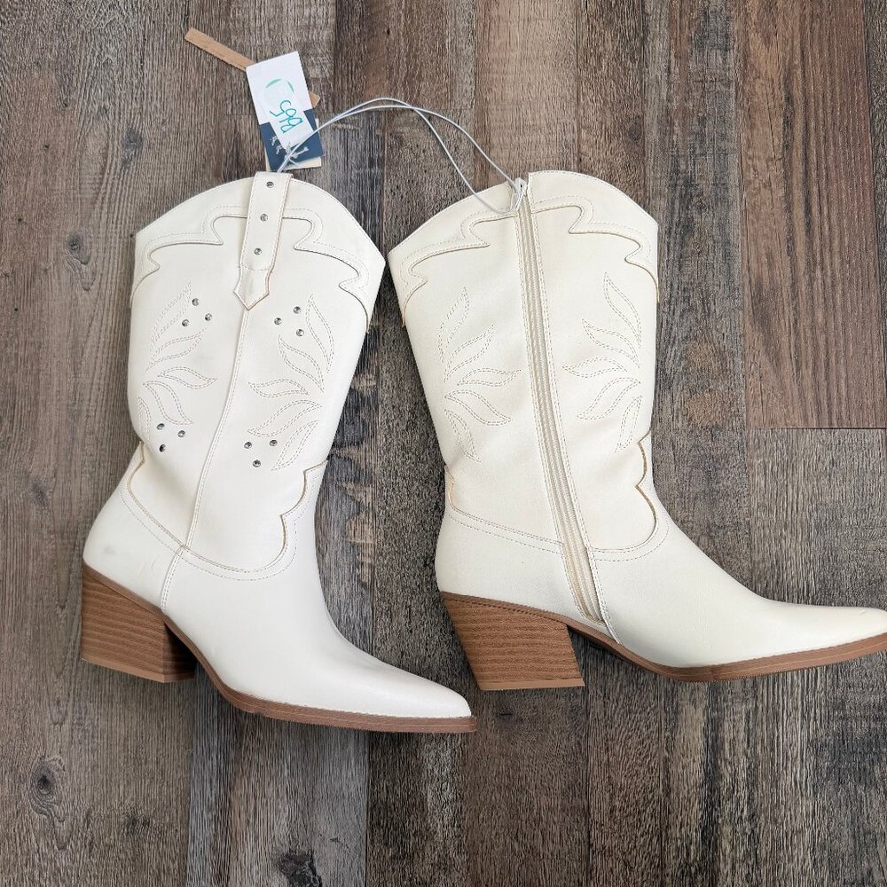 Womens Iris Studded Western Cowboy Boots - Universal Thread White 8.5 - Picture 5 of 7